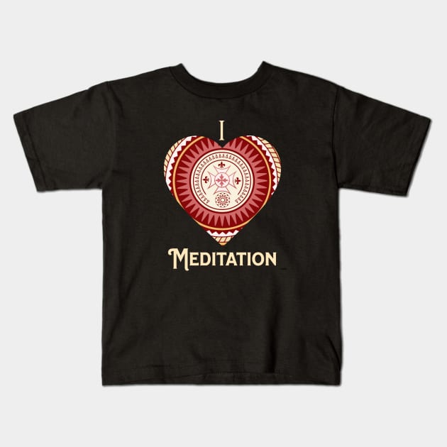 I Love Meditation Mandala Circle Kids T-Shirt by Savi L'amour